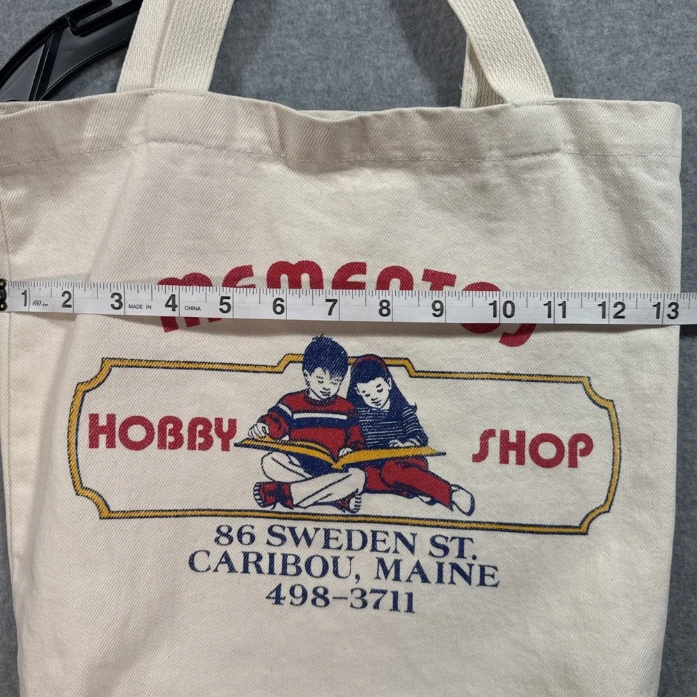 VTG Mementos Hobby Shop Caribou Maine Canvas Tote Bag Advertising Souvenir 80's